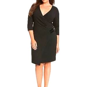 6th & Lane Wrap Dress Fitted Sz 18 Black Buckle Dress 3/4 Sleeve Cocktail XL